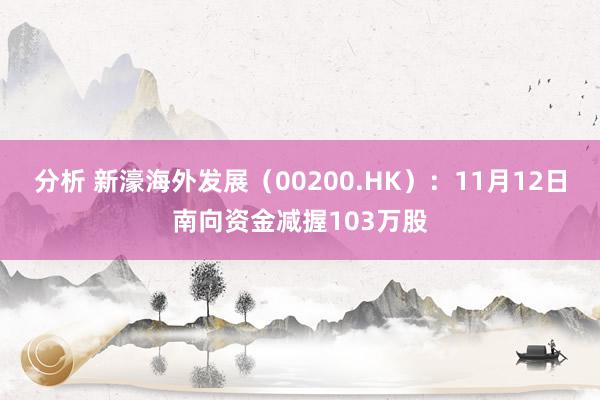 分析 新濠海外发展（00200.HK）：11月12日南向资金减握103万股