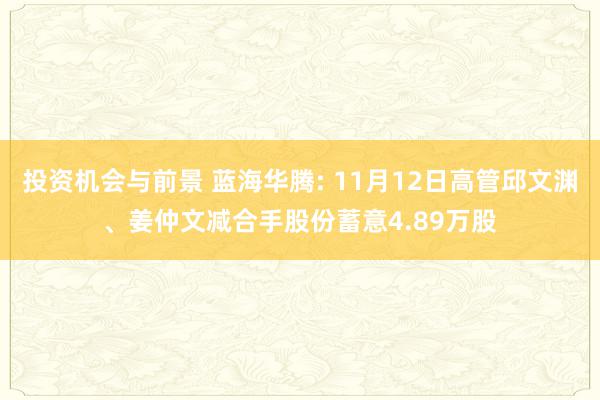 投资机会与前景 蓝海华腾: 11月12日高管邱文渊、姜仲文减合手股份蓄意4.89万股