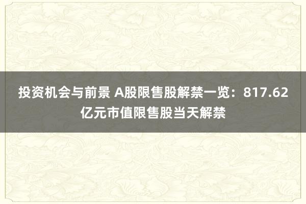 投资机会与前景 A股限售股解禁一览：817.62亿元市值限售股当天解禁