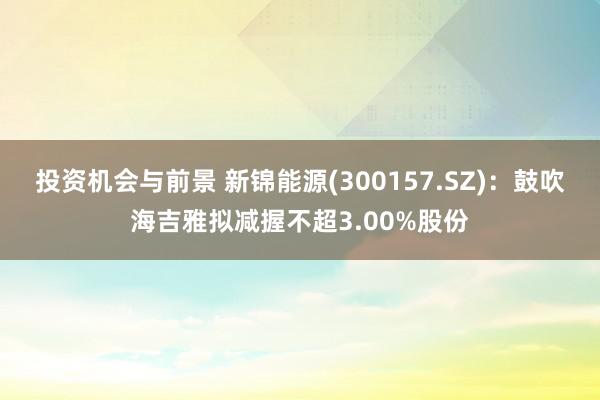 投资机会与前景 新锦能源(300157.SZ)：鼓吹海吉雅拟减握不超3.00%股份