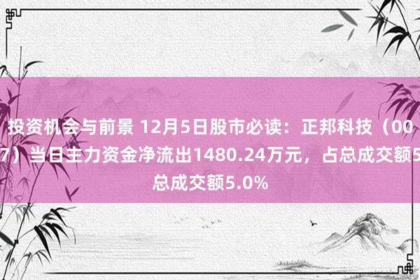 投资机会与前景 12月5日股市必读：正邦科技（002157）当日主力资金净流出1480.24万元，占总成交额5.0%