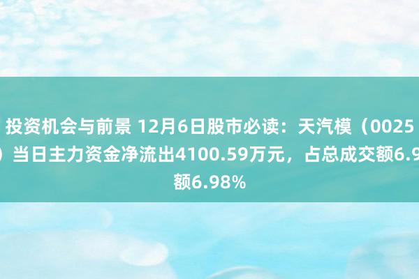 投资机会与前景 12月6日股市必读：天汽模（002510）当日主力资金净流出4100.59万元，占总成交额6.98%