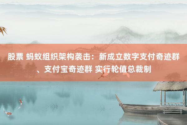 股票 蚂蚁组织架构袭击：新成立数字支付奇迹群、支付宝奇迹群 实行轮值总裁制