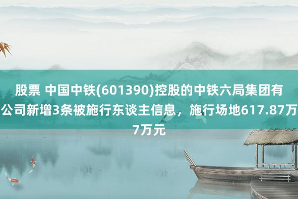 股票 中国中铁(601390)控股的中铁六局集团有限公司新增3条被施行东谈主信息，施行场地617.87万元