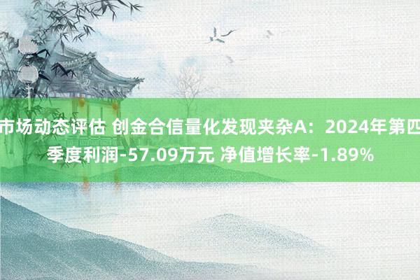 市场动态评估 创金合信量化发现夹杂A：2024年第四季度利润-57.09万元 净值增长率-1.89%