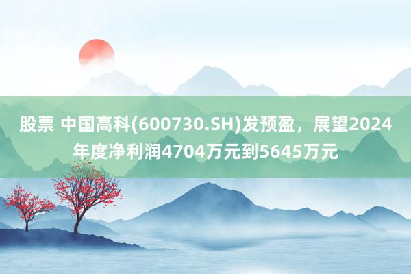 股票 中国高科(600730.SH)发预盈，展望2024年度净利润4704万元到5645万元