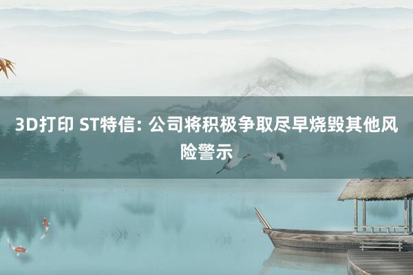 3D打印 ST特信: 公司将积极争取尽早烧毁其他风险警示