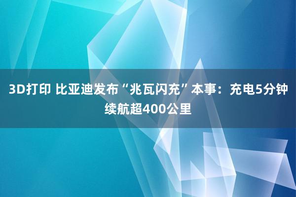 3D打印 比亚迪发布“兆瓦闪充”本事：充电5分钟续航超400公里